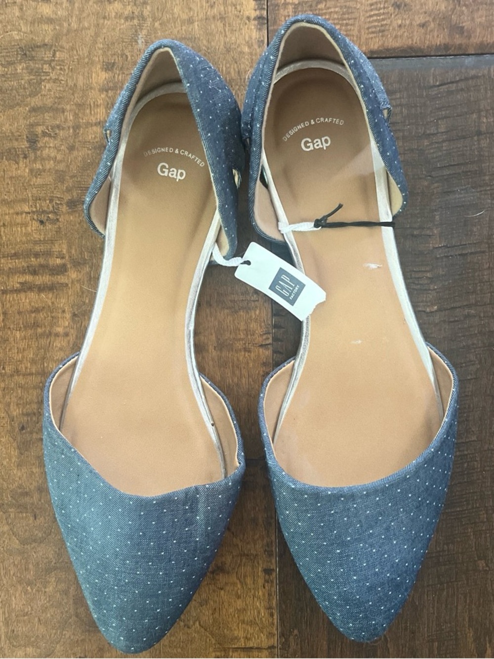 Gap blue denim polka dot pointed toe flats, Size US 9